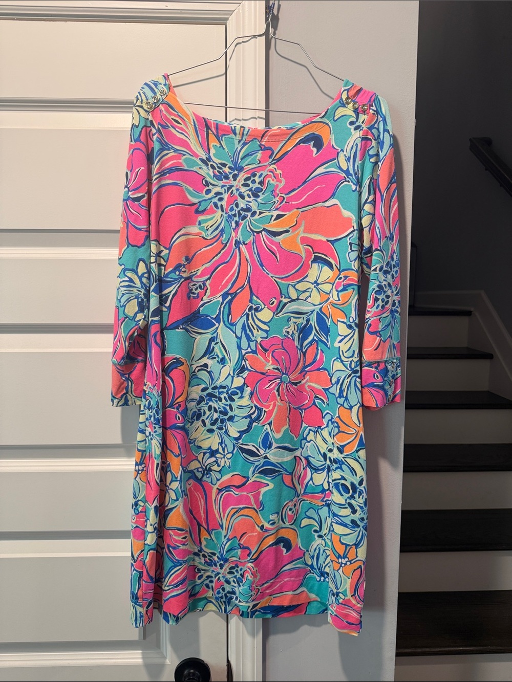 Lilly Pulitzer Pink & Teal Floral Long Sleeve Dress